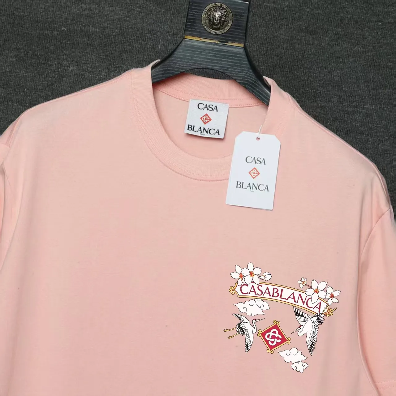 26ss CASABLANCA original printing process short-sleeved T-shirt original development using high-density double yarn pure cotton fabric upper body soft and comfortable color Black White Dark Green color Orange Pink Blue Royal Blue color cigarette powder 8 colors Sizes S M L XL
